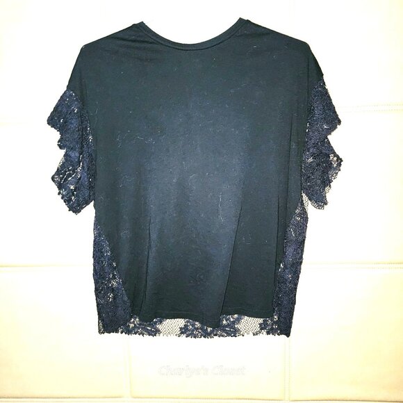 AG Adriano Goldschmied Sofi Lace Back Tee Black‎ XS Made in USA - Picture 3 of 9